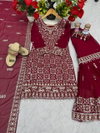 Pf 040 Faux Georgette With Heavy Embroidery Thread  & Sequence Work Top Sarara Dupatta Wholesale Online